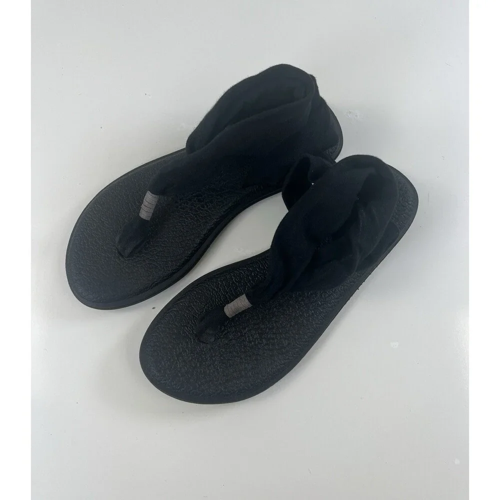 Sanuk Yoga Mat Classic Sling Flip Flops Thong Sandals Size 8 Black EU 39